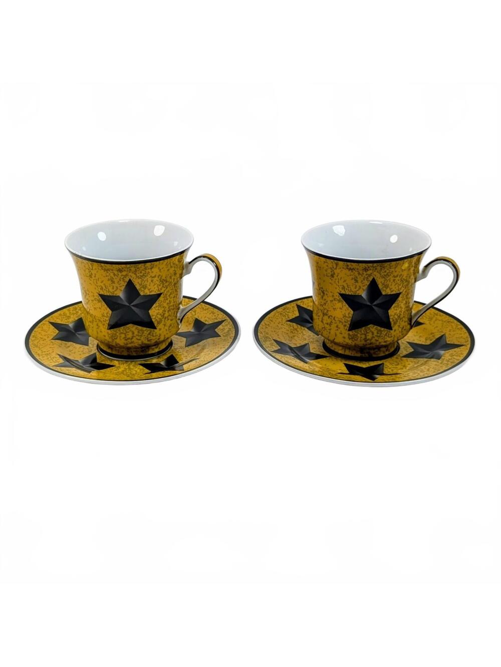 Vintage Black Star Tea Cup & Saucer - Set of 2